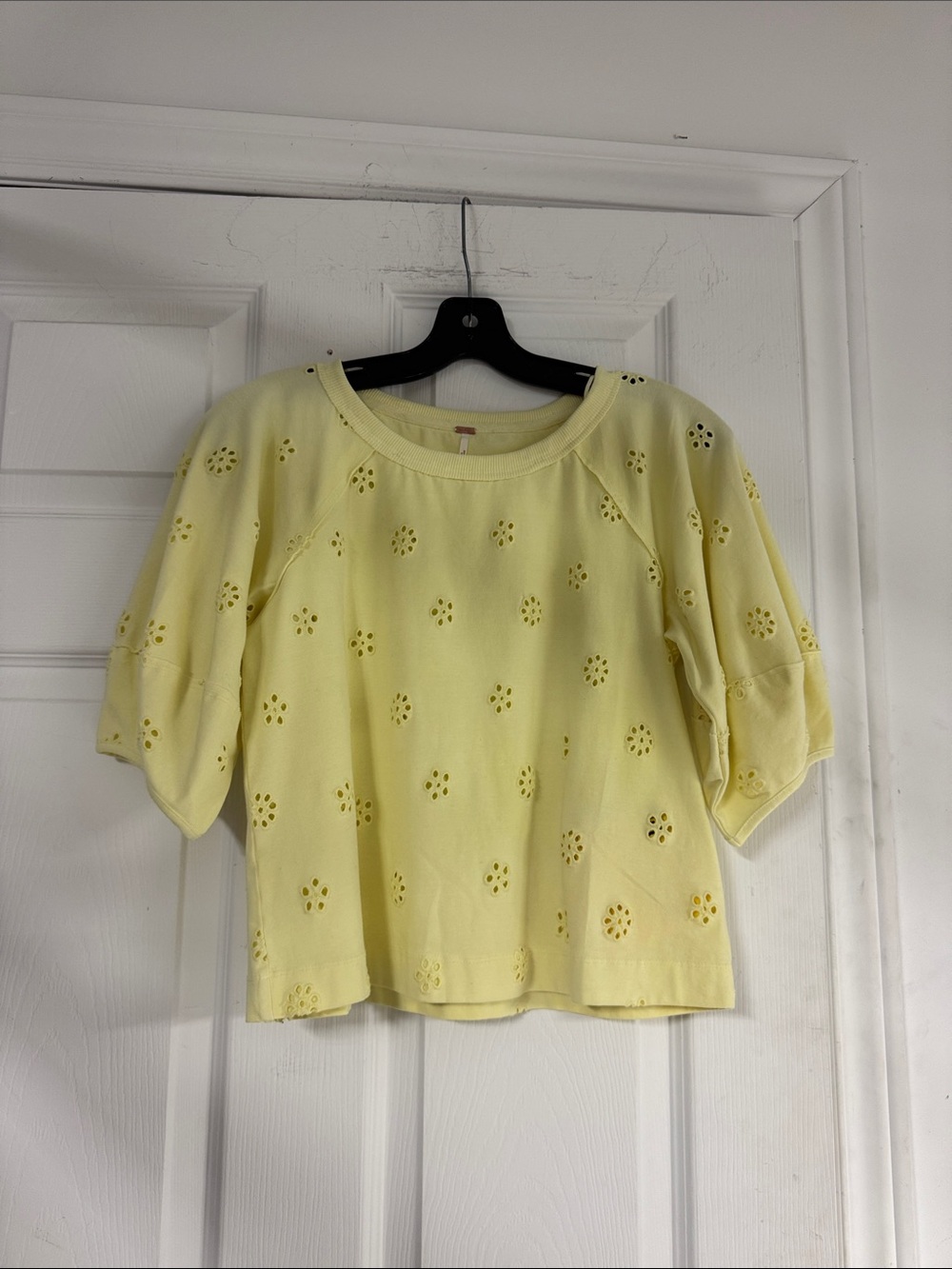 Yellow Eyelet Short Sleeve Women's Top